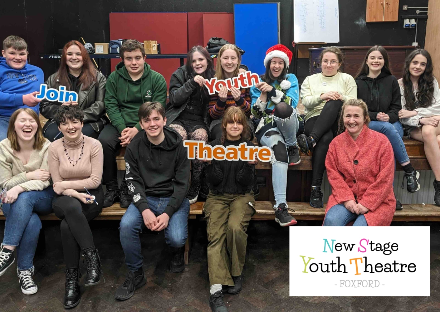 Members of New Stage Youth Theatre senior group with facilitator Mary Ellen Doran