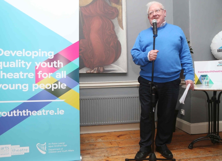 Paddy O Dwyer speaking at the rebrand launch of Youth Theatre Ireland in 2017